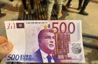 皇马球迷制作带有拉波尔塔头像的500欧“纸币”，抗议裁判门事件
