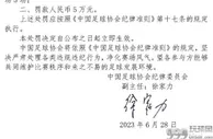 中国足协连开5张罚单！多名球队官员、队员被罚