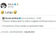 倒地被踢，自己染黄！维尼修斯转发鸣不平推文：???? 西甲 ????