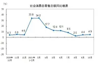 国家统计局：10月份社会消费品零售总额增长4.9%