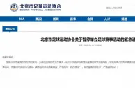 足球赛报：北京市足协：即日起暂停举办各类足球赛事活动