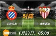 188BET金宝博1月23日西班牙杯:爱斯宾奴VS塞维利亚 