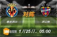 188BET金宝博1月25日西班牙甲级联赛: 维拉利尔VS利云特 
