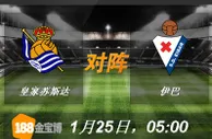 188BET金宝博1月25日西班牙甲级联赛: 皇家苏斯达VS伊巴 