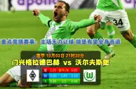 玩球网心水：德甲　10月3日 21:30　门兴格拉德巴赫 VS 沃尔夫斯堡 