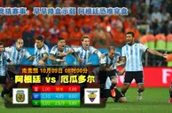 玩球网心水：南美预　10月9日 8:00　阿根廷 VS 厄瓜多尔