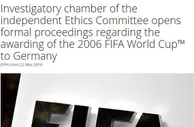博彩头条：FIFA开始调查06德国世界杯申办 足球皇帝将被调查