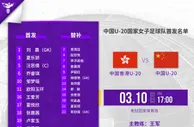 U20女足亚预赛-中国vs中国香港首发：乔睿琪、邹梦瑶先发