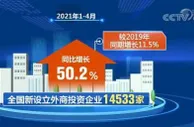 1—4月全国新设立外商投资企业同比增长50.2%