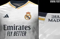 皇马下赛季主场球衣细节：金边线条搭配口号“Hala Madrid”