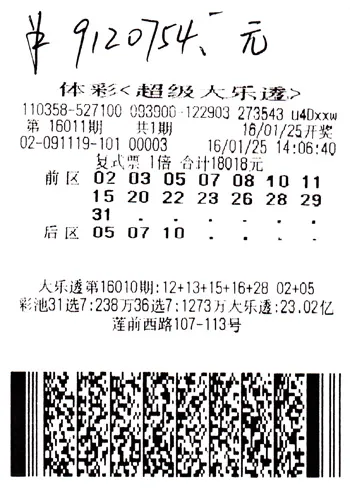 彩民1.8万复式票中912万大奖 去年也曾中头奖