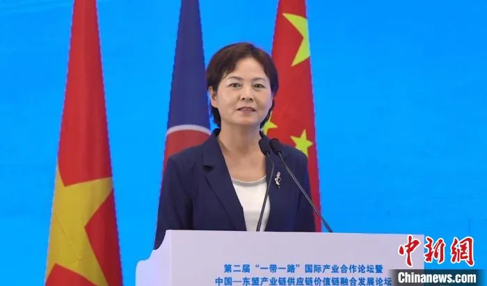 图为中国工业和信息化部副部长徐晓兰出席上述论坛并致辞。　广西壮族自治区工业和信息化厅 供图