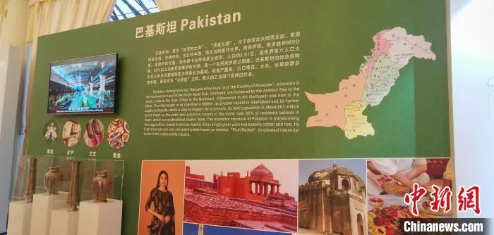 会场外巴基斯坦展板。　单鹏 摄