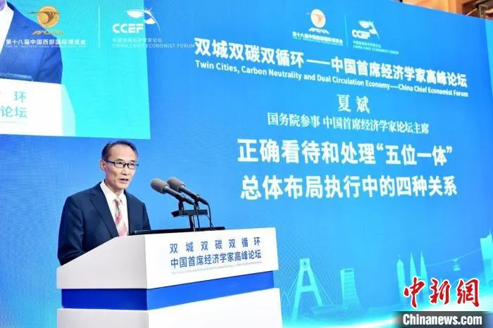 中国首席经济学家论坛主席夏斌发表主旨演讲。(四川省国资委 供图)