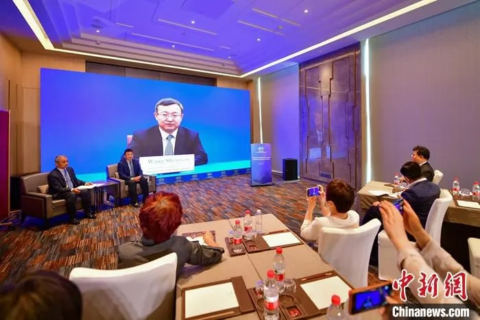 5月14日，中国商务部副部长兼国际贸易谈判副代表王受文通过线上视频表示，亚太经合组织(APEC)成员应共同努力，推动亚太自贸区向前迈进。当天，由中国商务部主办的APEC包容性贸易投资研讨会在天津举行。 中新社记者 佟郁 摄