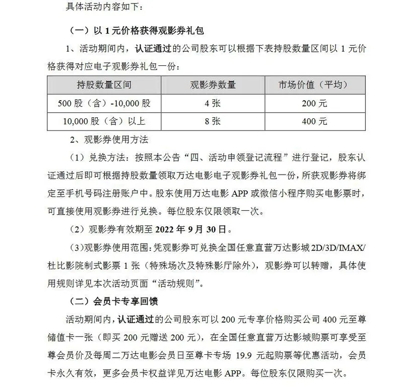 万达电影公告的部分内容截图。