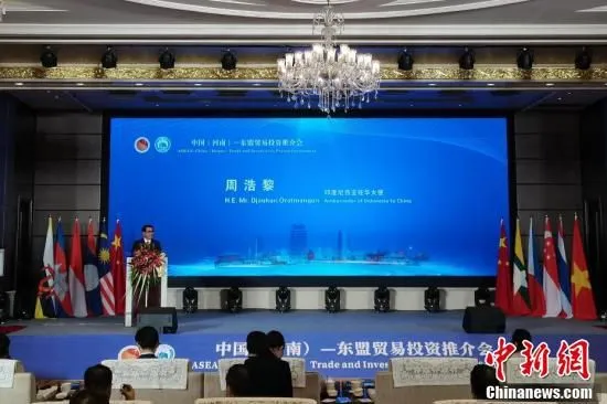 7月19日，由河南省政府外办、中国—东盟中心等共同主办的中国(河南)—东盟贸易投资推介会在河南郑州举行。图为印度尼西亚驻华大使周浩黎在会上致辞。 中新社记者 李贵刚 摄