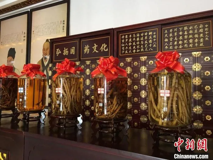 2020年6月，甘肃省定西市渭源县田家河乡元古堆村一家中药材生产加工企业的药材展示。(资料图) 张婧 　摄