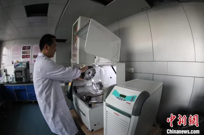 图为工作人员在操作实验机器。　王波 摄