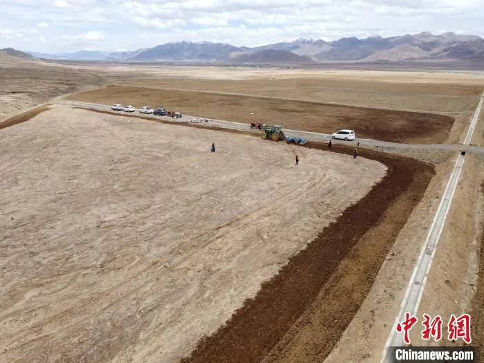 图为拉洛四大灌区通水后，农牧民在开垦的土地上春耕 水电基础局 供图