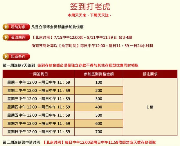 立即博签到打老虎 本周天天来
