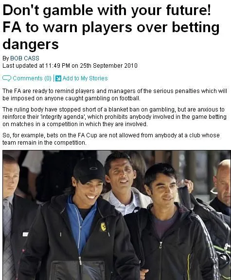 英足总全面禁赌警告球员 或与博彩公司进行合作