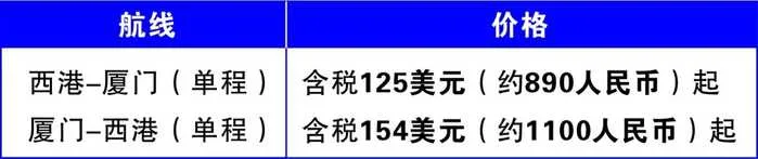 厦门航空将新开西港至厦门新航线