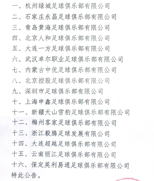 玩球网报：足协公布2017年中超中甲参赛队 32队通过审查