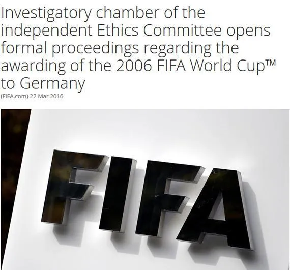 博彩头条：FIFA开始调查06德国世界杯申办 足球皇帝将被调查