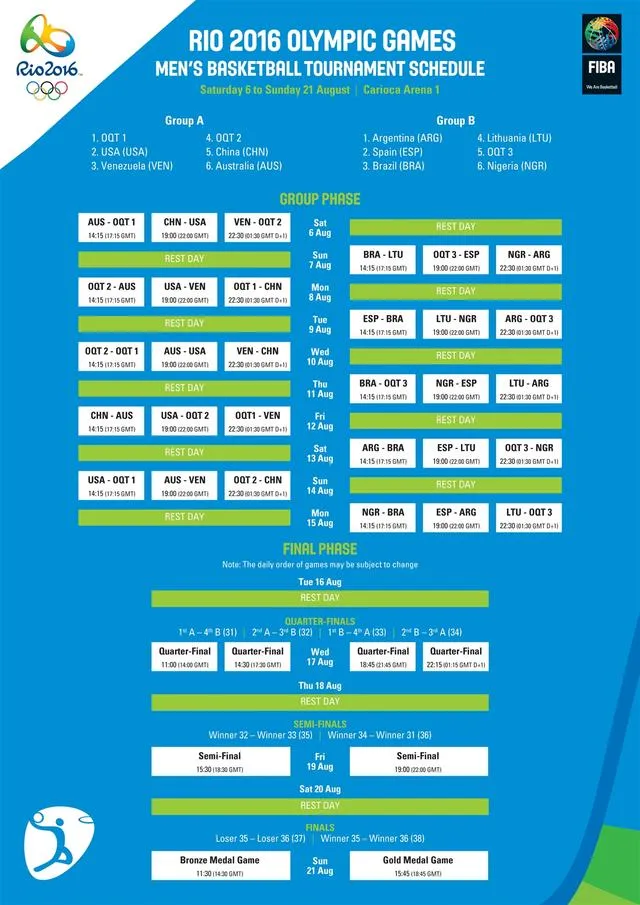 博彩头条：男篮奥运比赛时间公布 8月7日凌晨6点战美国