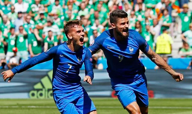 玩球赛报：欧洲杯-法国2-1逆转爱尔兰 格列兹曼4分钟2球