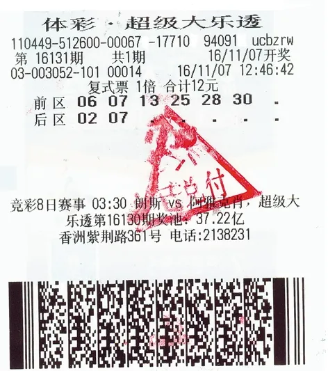 彩市新闻：珠海709万头奖得主极速兑奖 遗憾没有追加倍投