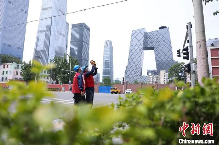 图为国网北京朝阳供电公司员工对所辖线路进行巡视检查，确保疫情期间用电可靠。　张昊 摄