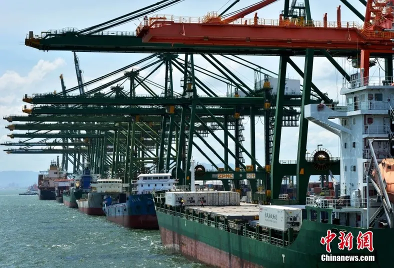 图为货轮在福建福州江阴港装载集装箱。（资料图片） 中新社记者 张斌 摄