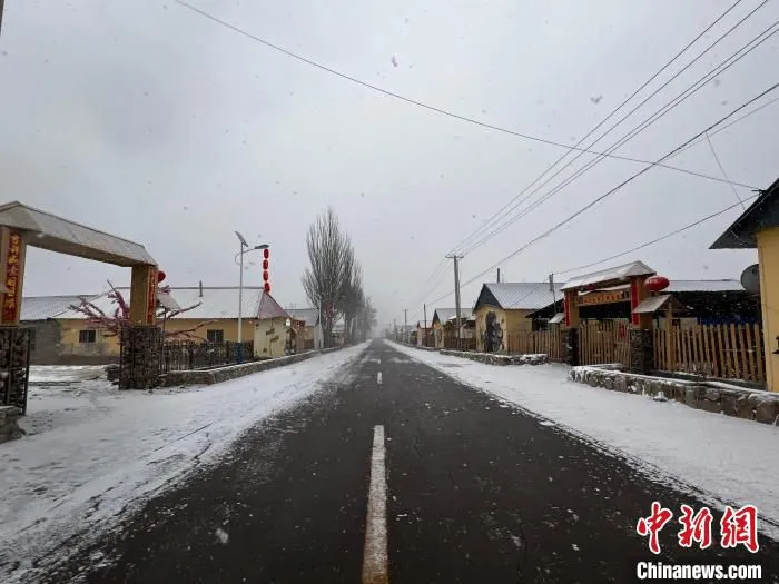 新疆阿克苏地区温宿县塔格拉克村街景，两边的农家小院各具特色。　冀江彤 摄
