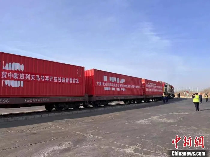 本次班列装载有防疫物资、工程机械、工业用品、汽车零部件和家用电器等50个集装箱货物。　武威保税物流中心供图