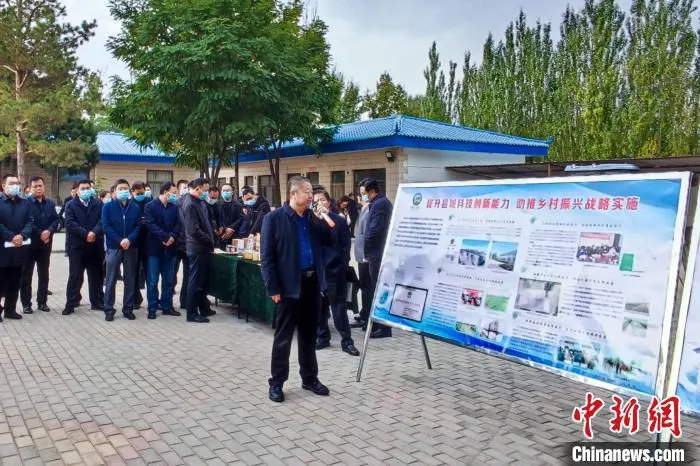 观摩团在盐池县沙边子中药材试验基地进行观摩。　姚淑玲 摄
