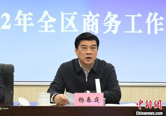 1月14日，广西商务工作会议在南宁市召开。广西壮族自治区商务厅厅长杨春庭在会议上介绍，广西将以中国—东盟自由贸易区3.0版建设和《区域全面经济伙伴关系协定》（RCEP）生效实施为契机，做深做实面向东盟的开放合作；以业态创新为重点，积极培育发展贸易新业态新模式， 加快推进实施RCEP示范区建设。 中新社记者 林浩 摄