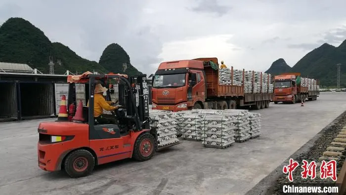 图为南昆货运中心不断优化调整铝锭入箱作业流程，确保货物快装快运、应运尽运 岑海荣 摄