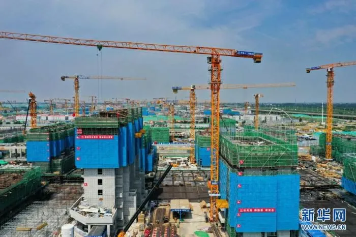 这是雄安新区容西片区建设现场(7月3日摄，无人机照片)。　新华社记者 牟宇 摄