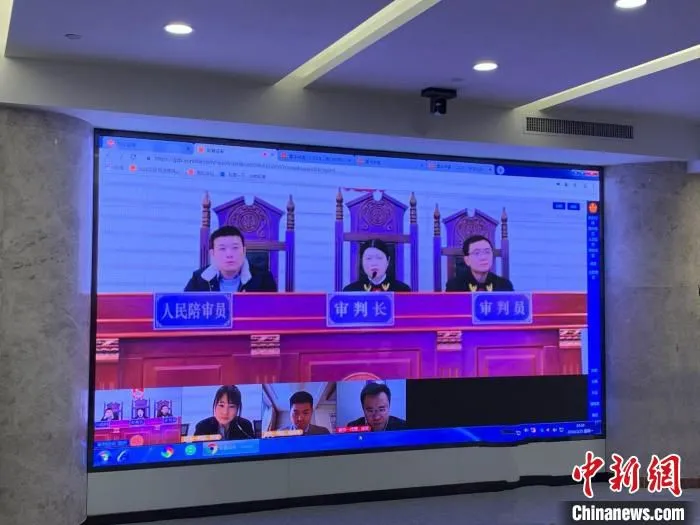 杭州互联网法院网上庭审。　郭其钰 摄
