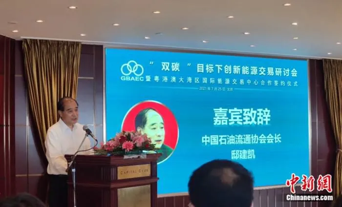 中国石油流通协会会长邸建凯发言。中新网记者 张旭 摄