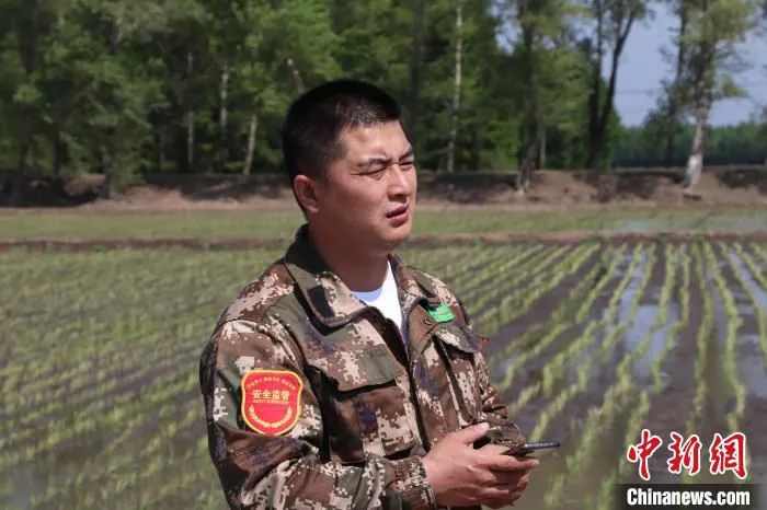 第一管理区党总支书记颜世宁在介绍“精准”种植。　王妮娜 摄