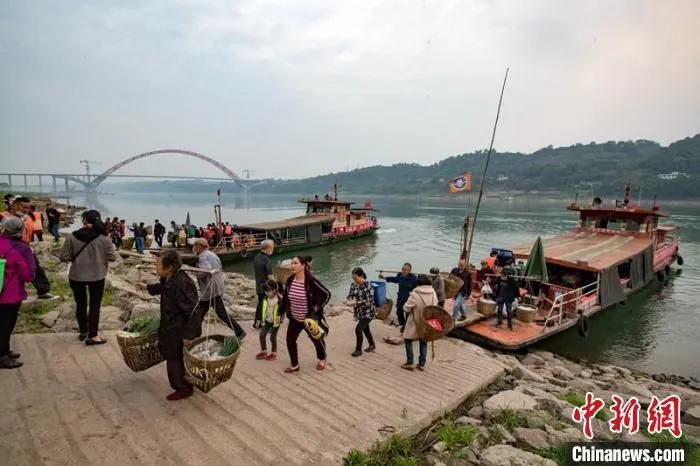 合江县枣林桥渡口，远处就是正在建设的合江长江公路大桥。(资料图) 牟科 摄