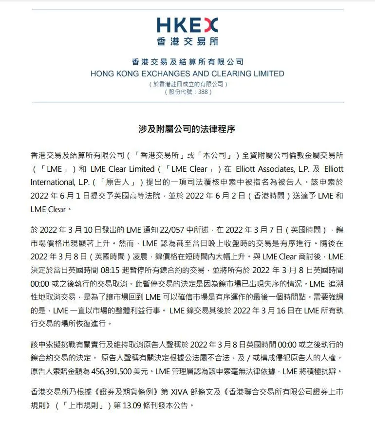 香港交易所网站公告截图。