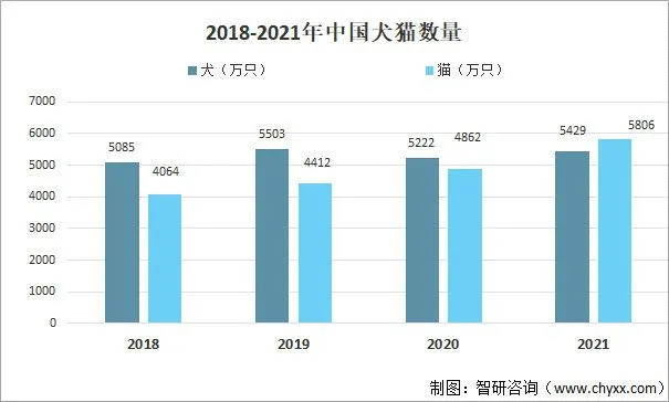 图2:2018—2021年中国犬猫数量