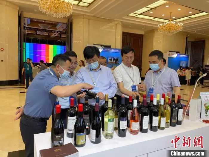 嘉宾参观了解宁夏贺兰山东麓葡萄酒。　李佩珊 摄