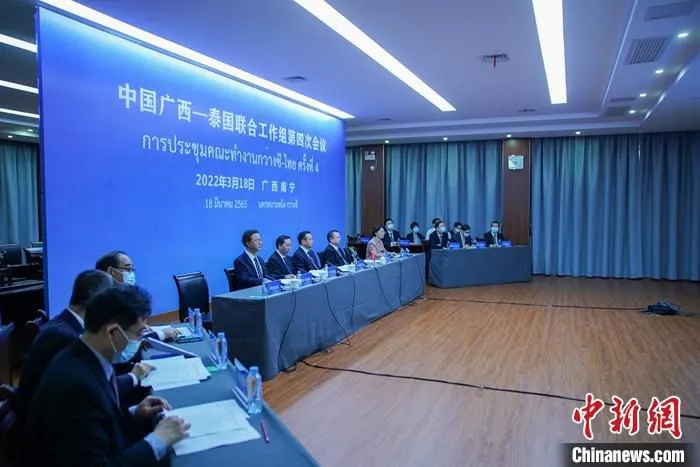 3月18日，中国广西—泰国联合工作组第四次会议以视频会议形式召开，会议由中华人民共和国广西壮族自治区外事办公室主任石东龙和泰国外交部东亚司司长阿扎丽·诗娜班共同主持。 中新社记者 陈冠言 摄