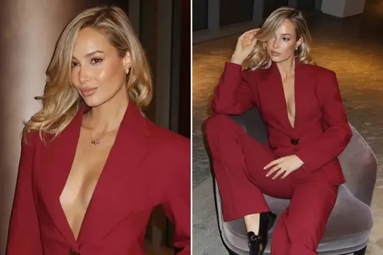 Ex-Premier League Wag Viktoria Varga Flashes No-Bra Style in Red Suit