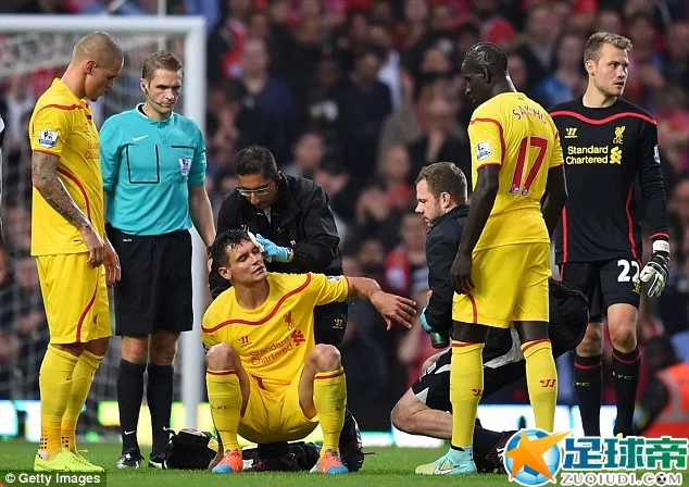 Dejan Lovren was left dazed after a clash of heads with Mamadou Sakho during the first-half